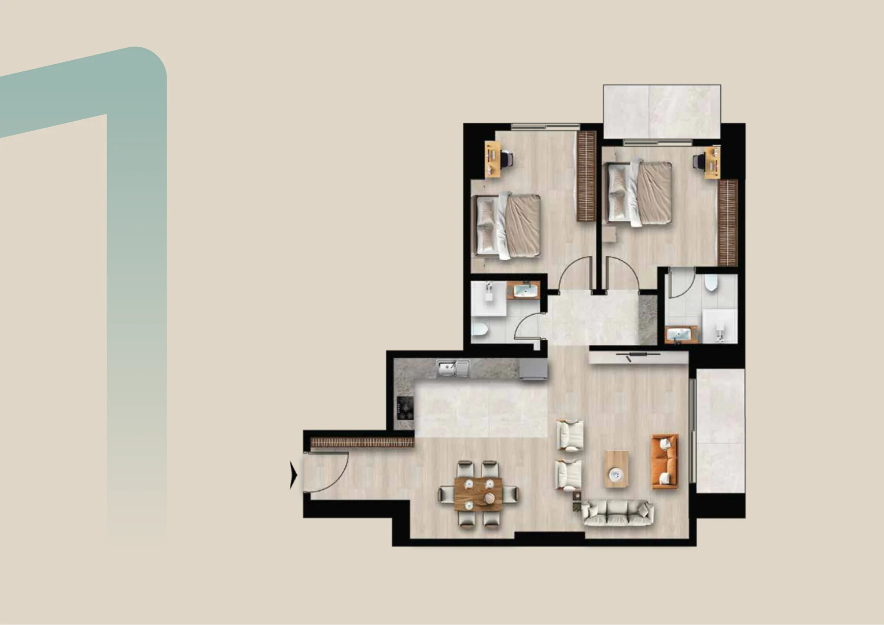 2+1 · Corner — View floor plan